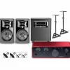 Focusrite Scarlett Solo Gen 4 with JBL 3 Series Studio Monitor Pair & LSR Subwoofer Bundle (Stands & Cables Included) 308MKII